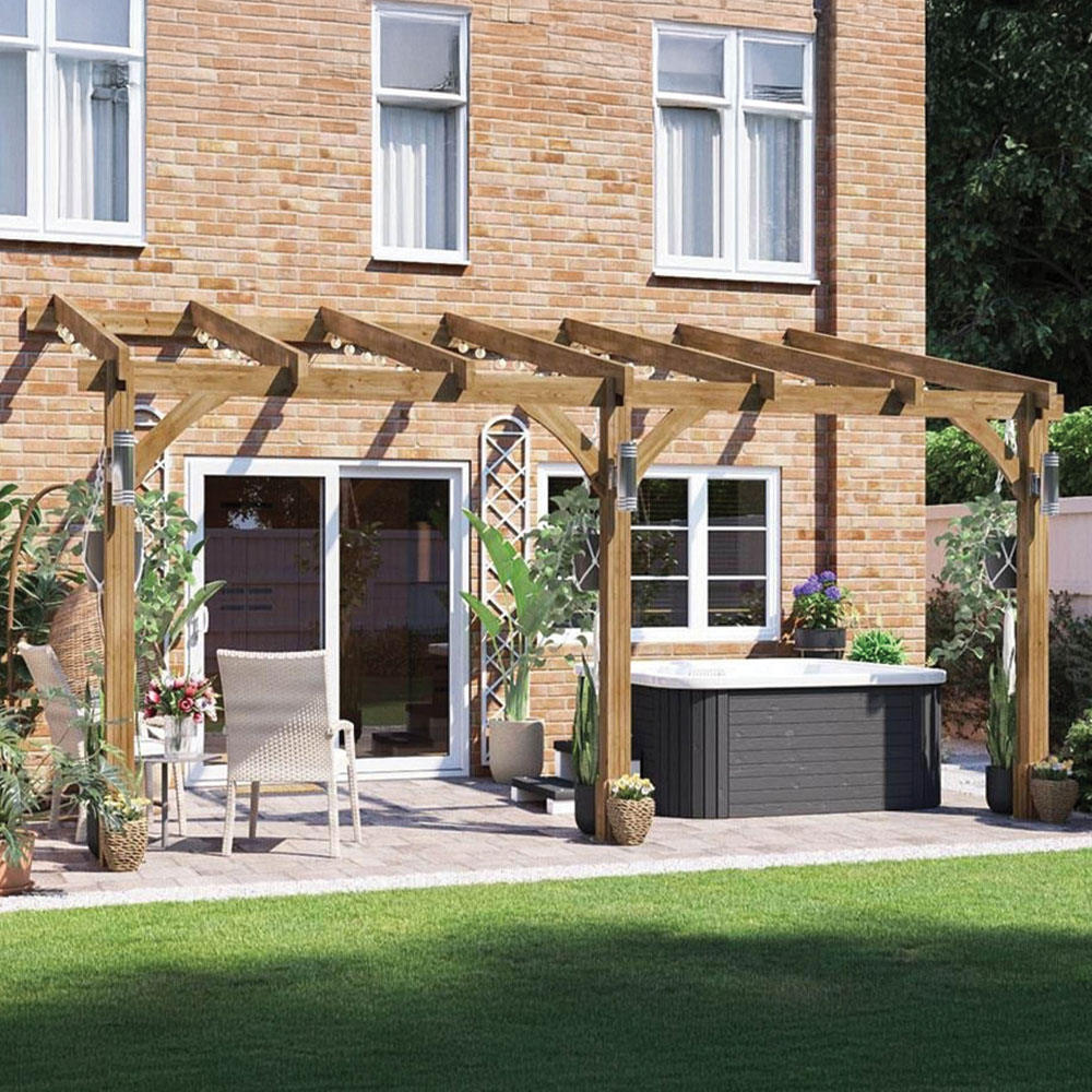 Dunster House Leviathan 5 x 3m Brown Plant Frame Wall Mounted Lean To Pergola