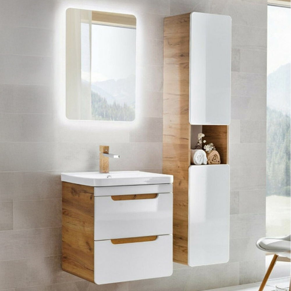 Impact Furniture Aruba White Gloss Oak 3 Piece Wall Hung Bathroom Furniture Set