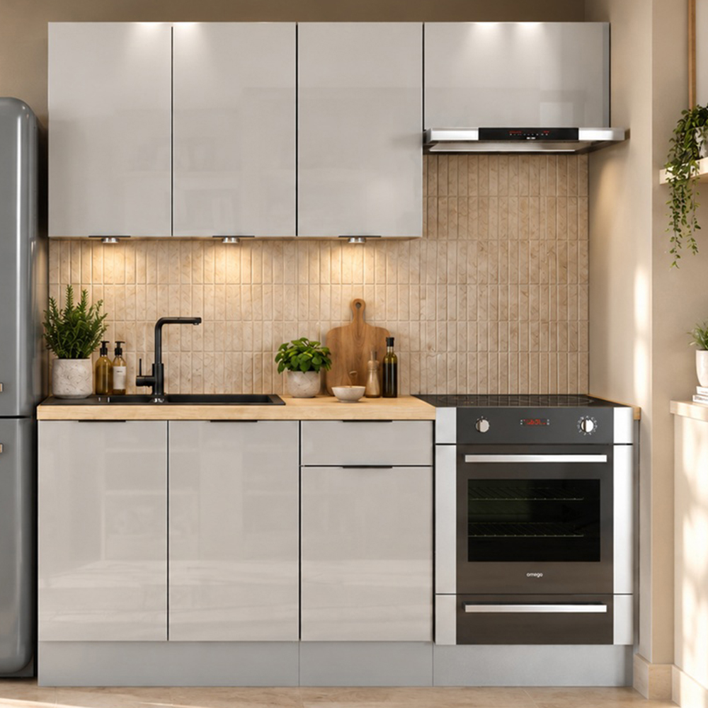 Impact Furniture Star Light Grey Gloss Kitchen Cabinet Set of 5