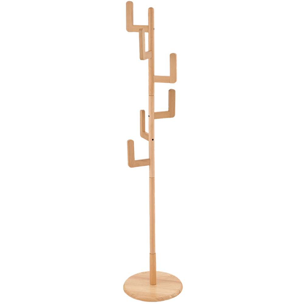 Living and Home Natural Wooden Freestanding Cloth Rack with 6 Staggered Hooks