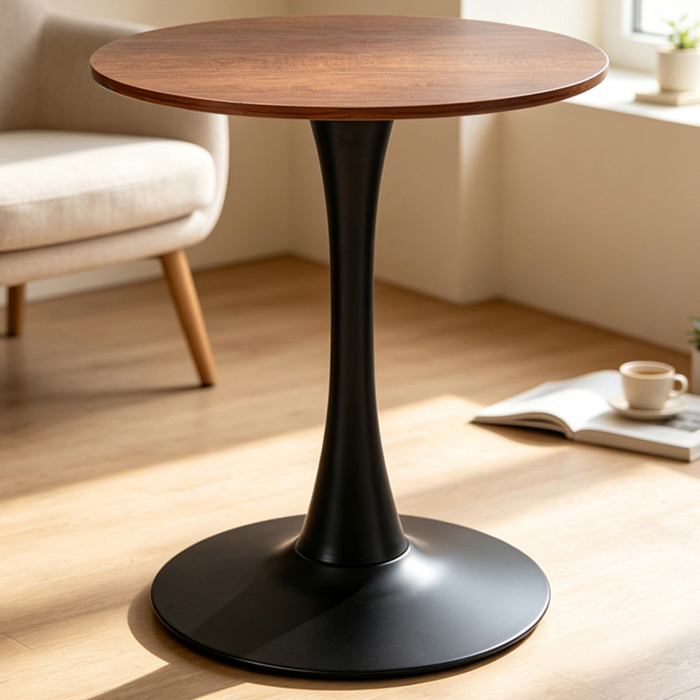 Living and Home 2 Seater Metal Base Modern Round Dining Table Walnut and Black