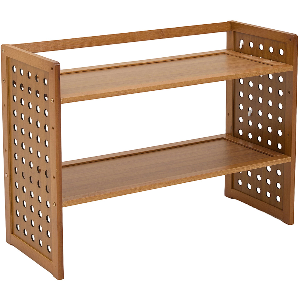 Living and Home 2 Shelf Natural Bamboo Wide Desktop Storage Rack
