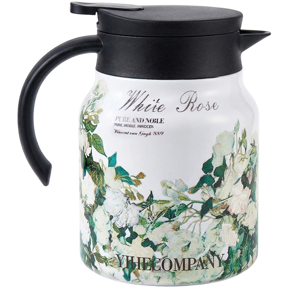 Living and Home White Rose Vintage Floral Stainless Steel Thermal Teapot with Infuser 1L