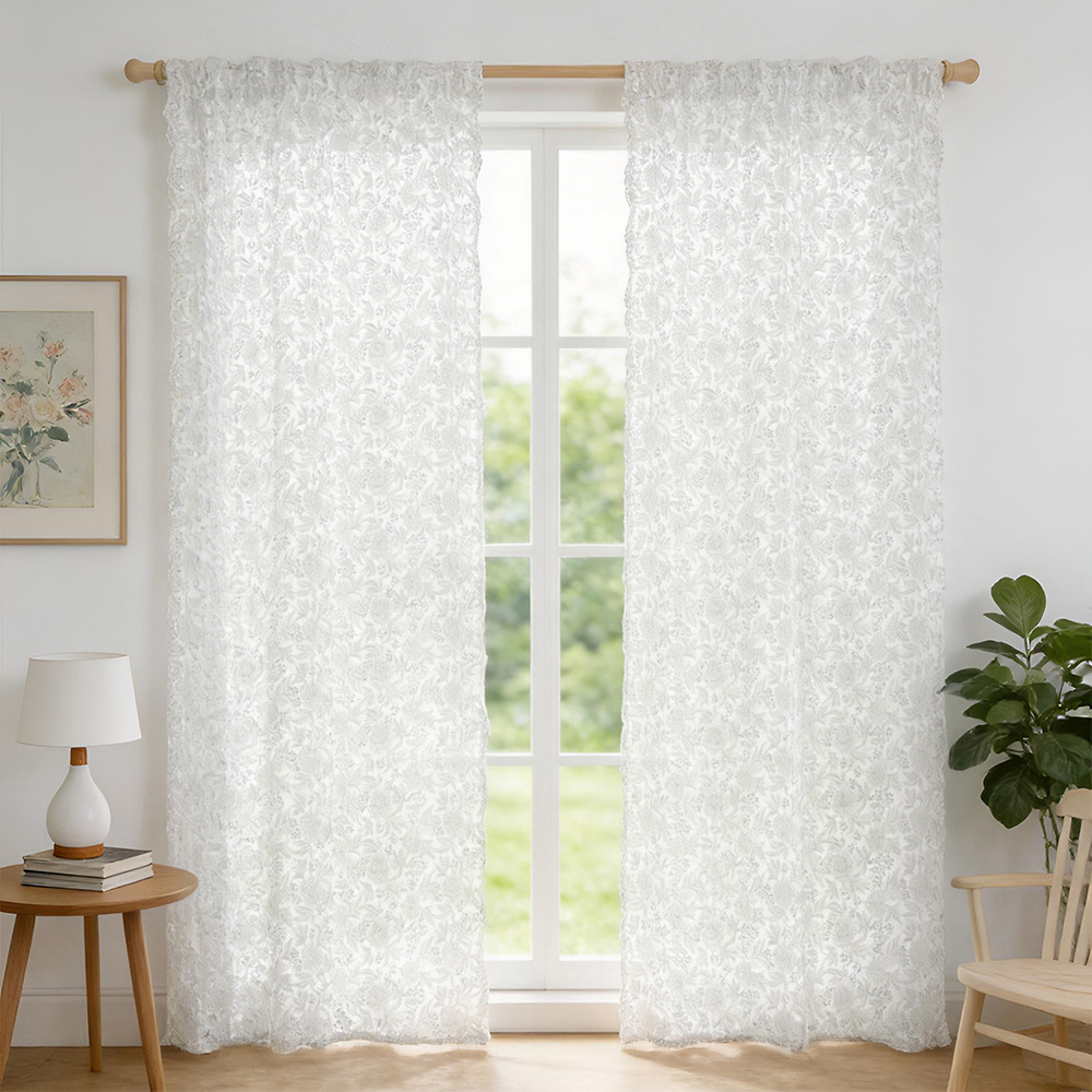 Living and Home Floral Lace Curtains 125 x 150cm