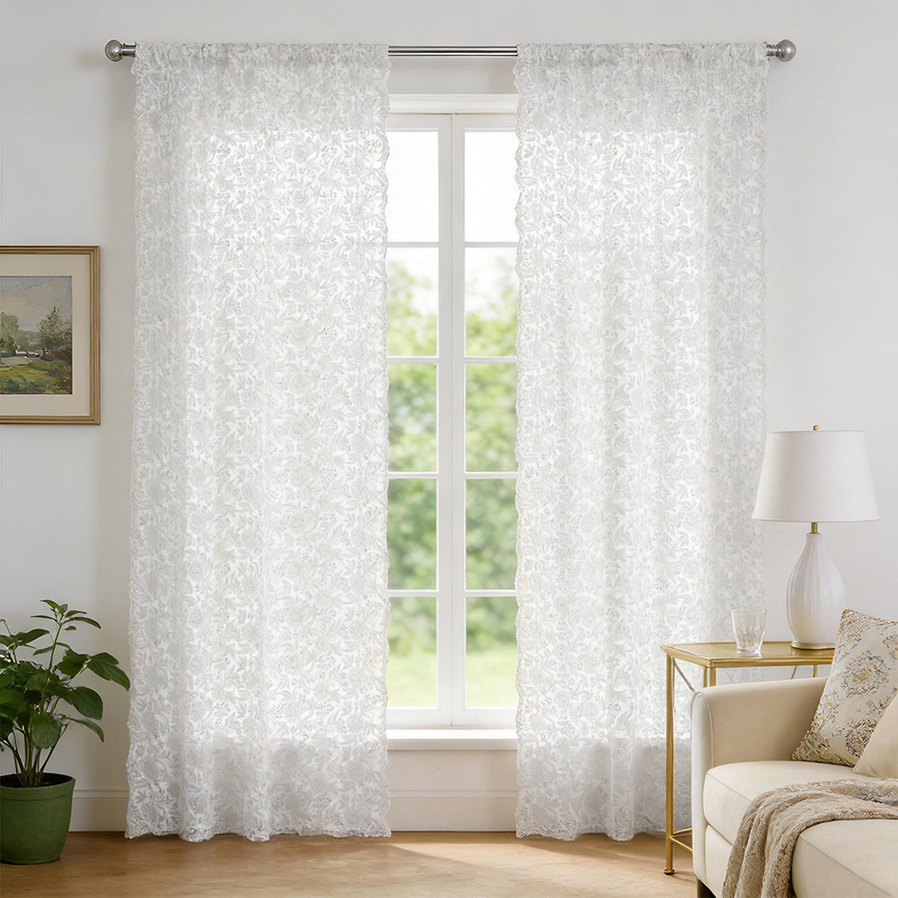 Living and Home Floral Lace Curtains 125 x 200cm