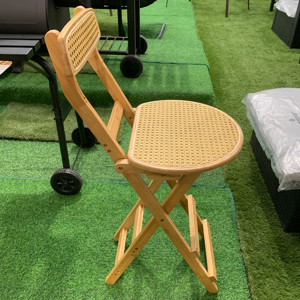 Living and Home Natural Wood Foldable Bamboo Bar Chair with Footrest