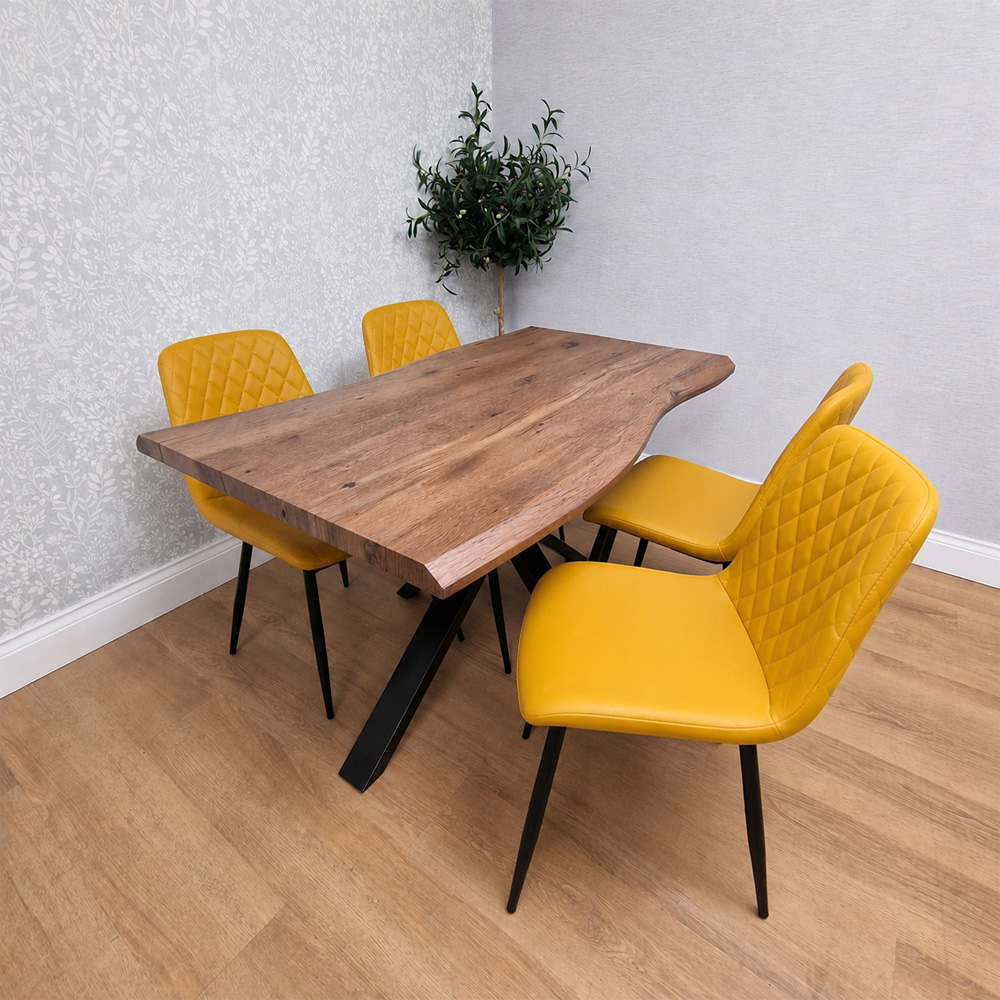 Kosy Koala 4 Seater Wooden Effect Faux Leather Dining Set Mustard