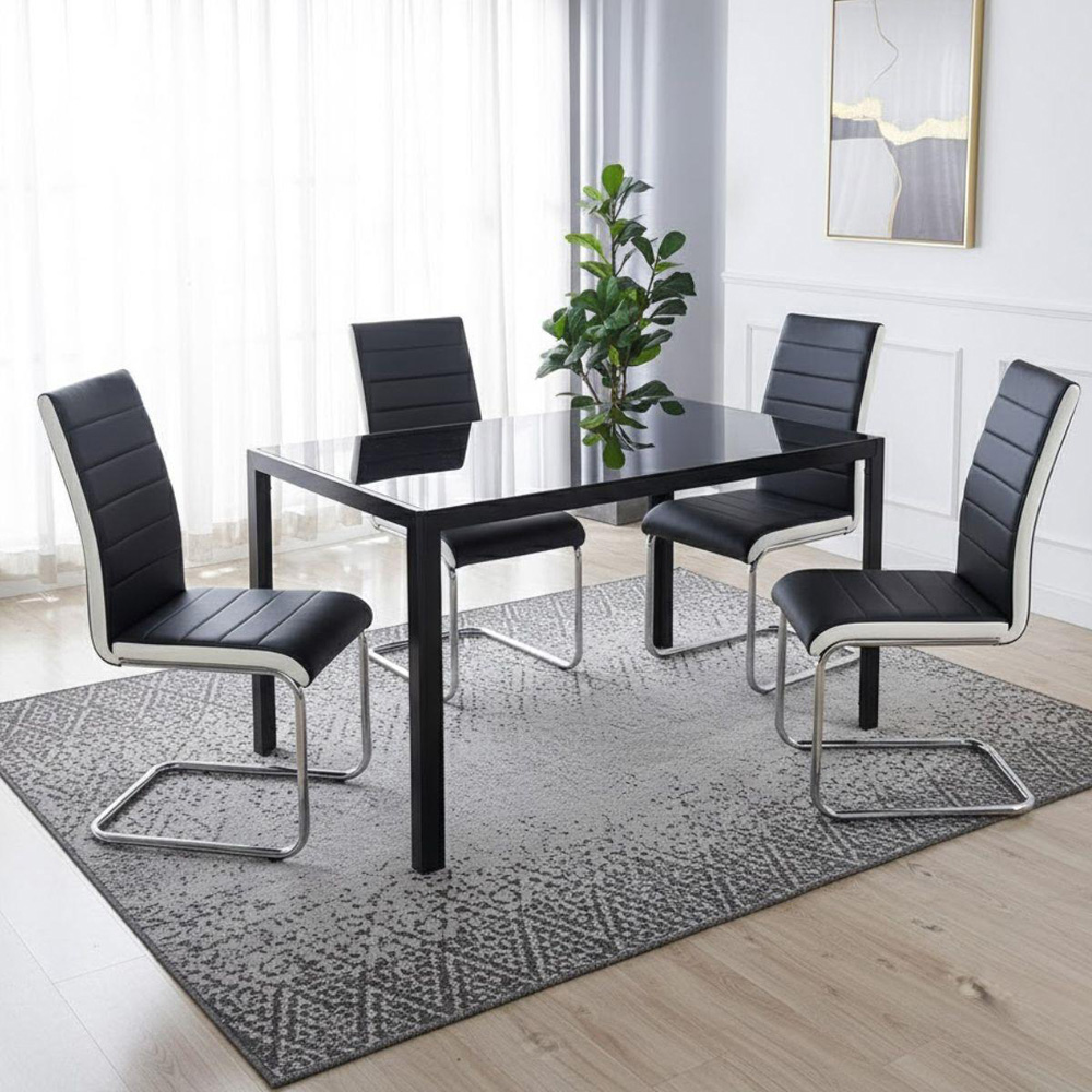 Kosy Koala 4 Seater Faux Leather Glass Dining Set Black