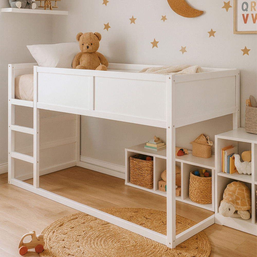 Aspire Hideout Single Wooden Reversible Mid Sleeper Kids Bed Frame with Memory Foam Mattress