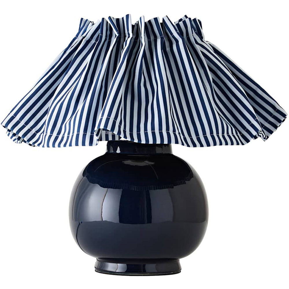 ValueLights Arabella Pinstripe Pleated Shade Navy Blue Ceramic LED Table Lamp with Bulb