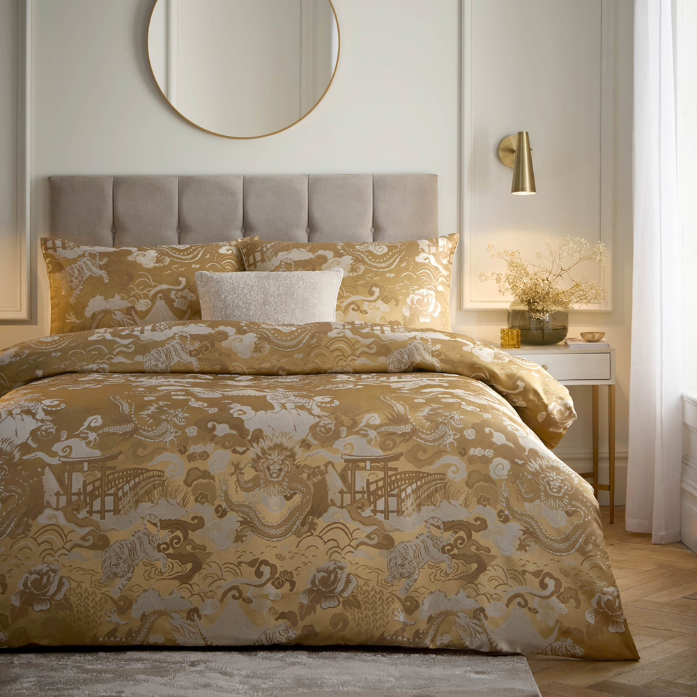 Paoletti - Baransu Duvet Cover Set - Super King - Gold - Jacquard