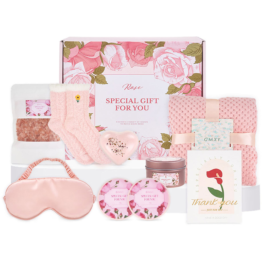 Living and Home Rose Scented Spa Bath Gift Set with Candle Bombs and Salts