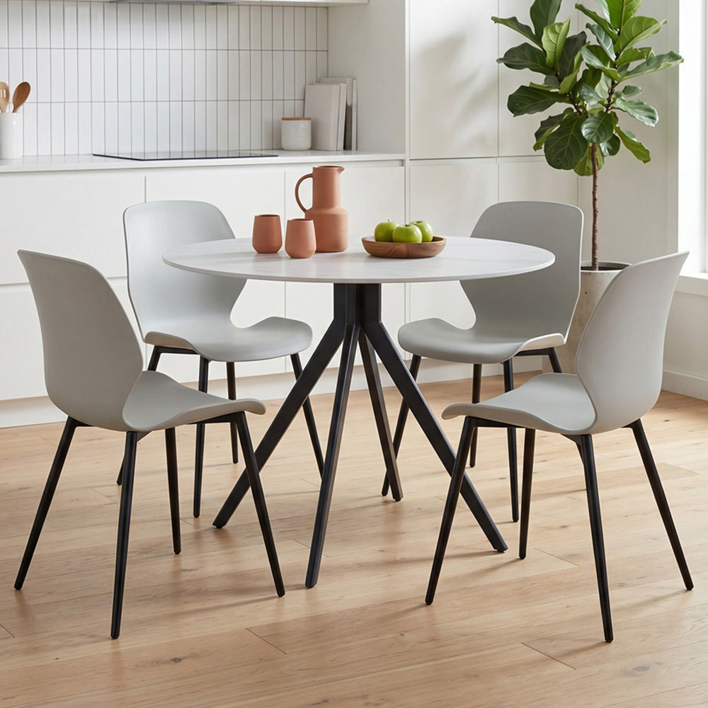 Core Products Aspen Carnaby 4 Seater Sintered Stone Plastic Round Dining Set Light Grey
