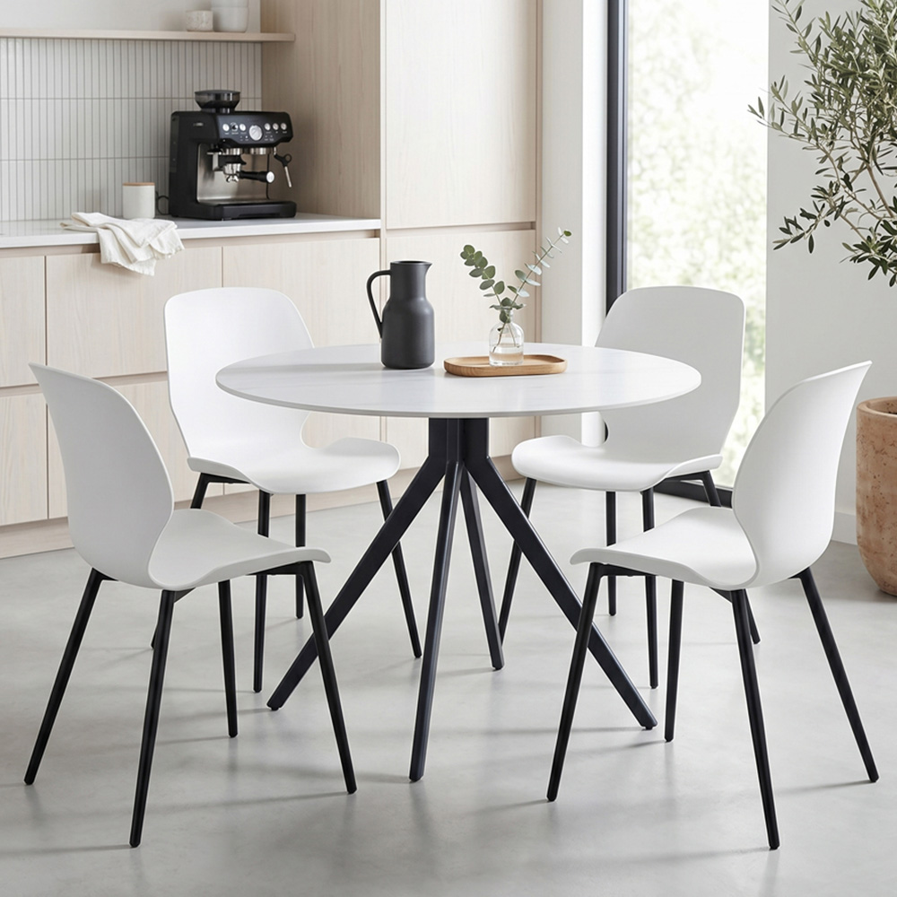 Core Products Aspen Carnaby 4 Seater Sintered Stone Plastic Round Dining Set White