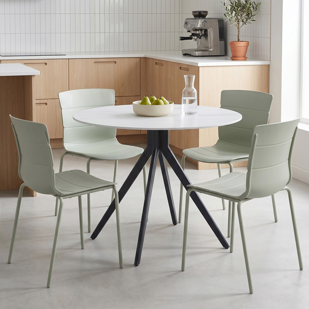 Core Products Aspen Bali 4 Seater Sintered Stone Plastic Round Dining Set Sage Green