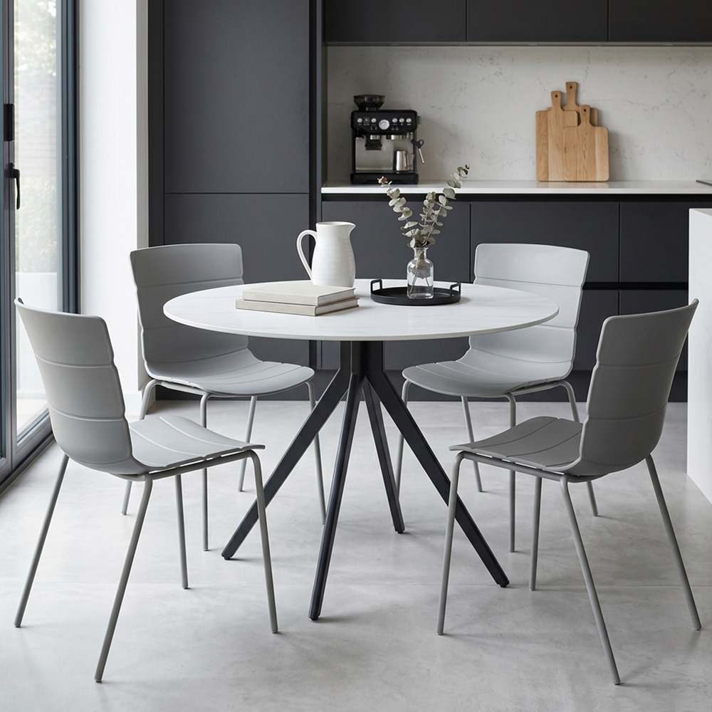 Core Products Aspen Bali 4 Seater Sintered Stone Plastic Round Dining Set Light Grey