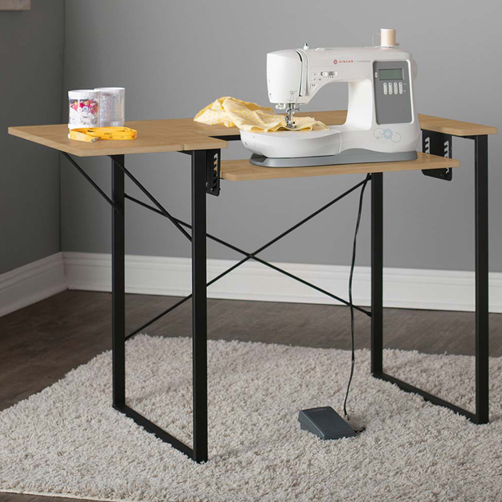 Sewing Online 13406 Charcoal Black and Ashwood Dart Sewing Machine Table with Foldable Top