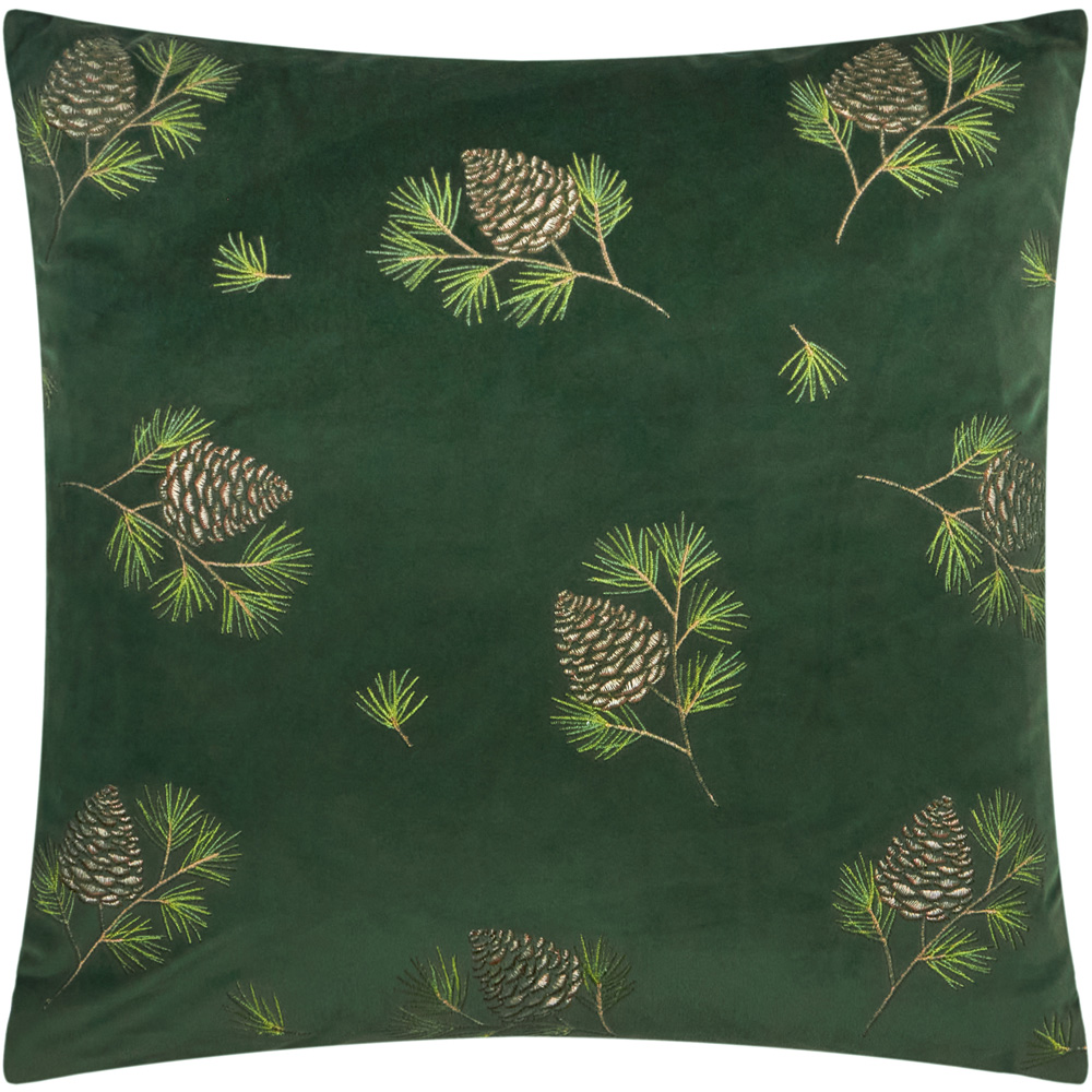 Furn Winter Pines Spruce Green Faux Fur Cushion 43 x 43cm