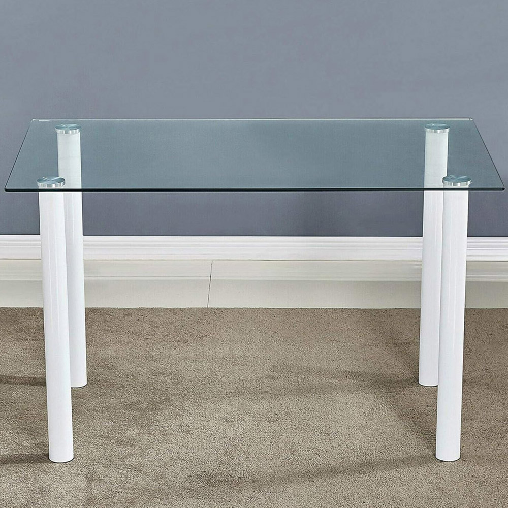 4 Seater Clear Glass Dining Table With Metal Legs White Kosy Koala