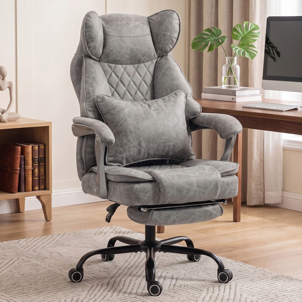 HOMCOM Grey Big and Tall Office Chair with Lumbar Support