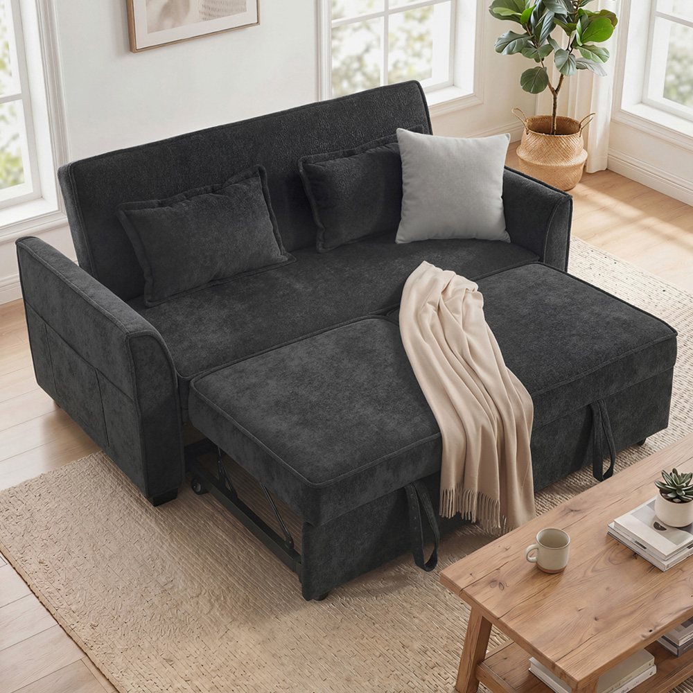 HOMCOM 2 Seater Black Convertible Pull-Out Sofa Bed