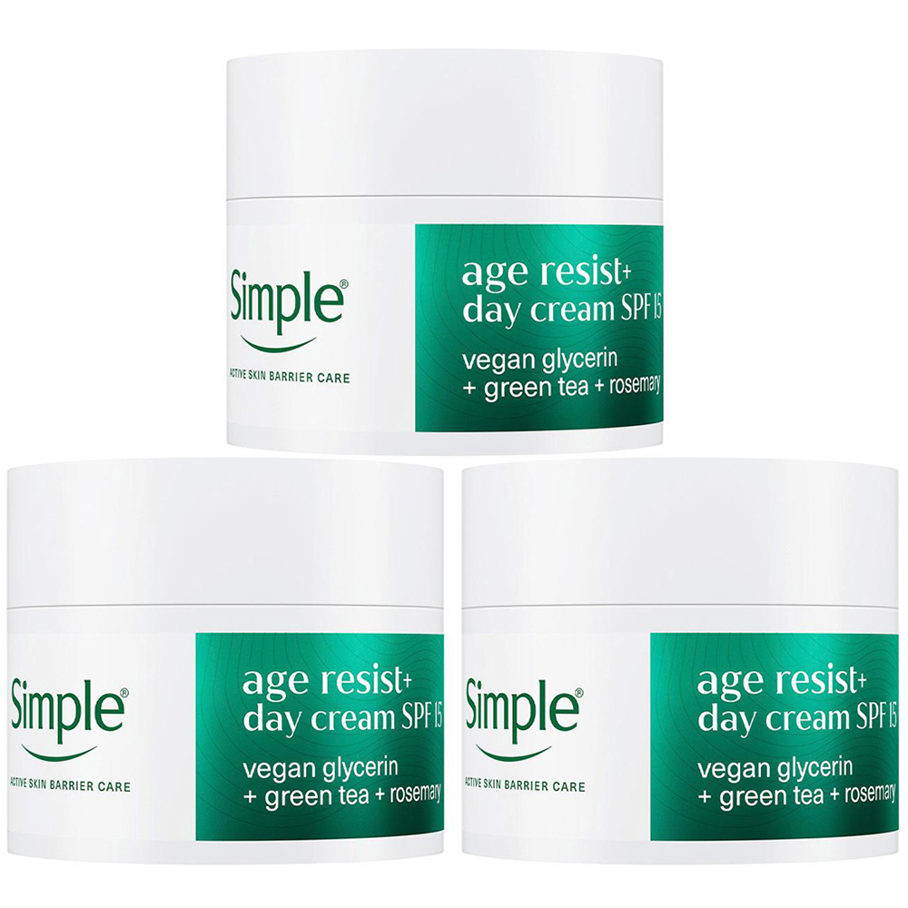 Simple Age Resist+ Anti-Ageing Wrinkle Care Facial Moisturiser Day Cream 50ml 3 Pack