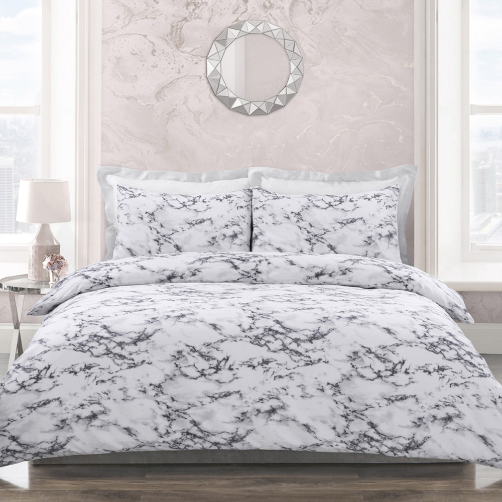 Velosso King Size Grey Marble Effect Duvet Cover Set