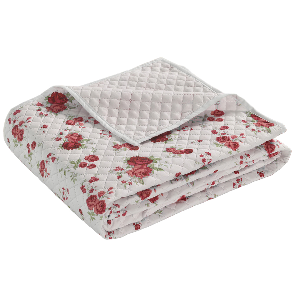 Florelle Florence White and Red Floral Throw 235 x 235cm