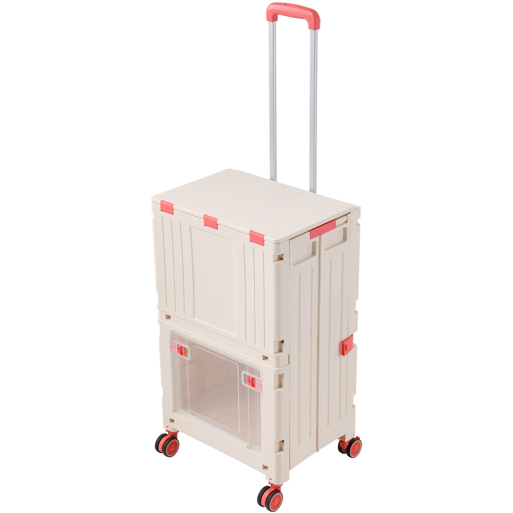 Living and Home Beige White Double Tier Foldable Shopping Trolley 72L