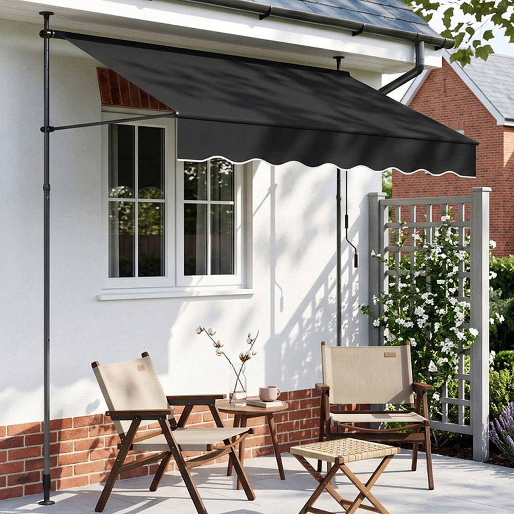 Living and Home Black Retractable Height Adjustable Awning 2.5m