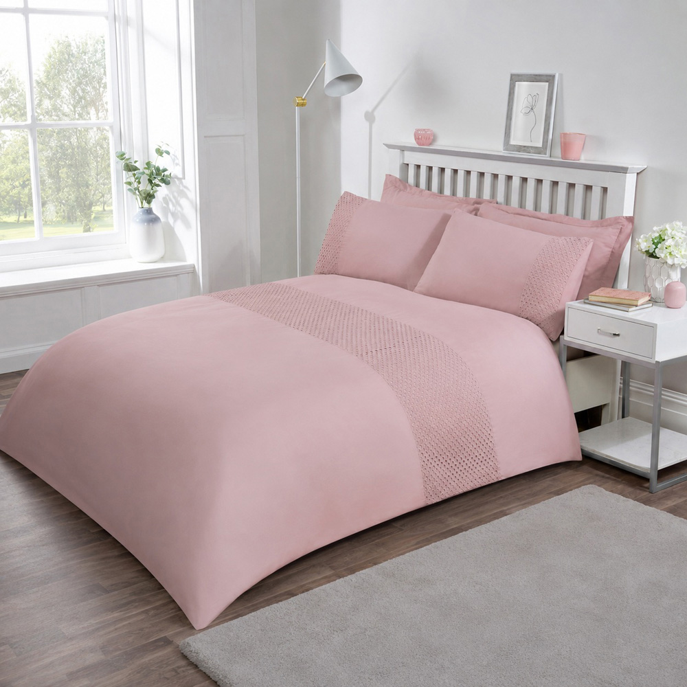 Smart Living Super King Size Blush Pink Lace Border Duvet Cover Set