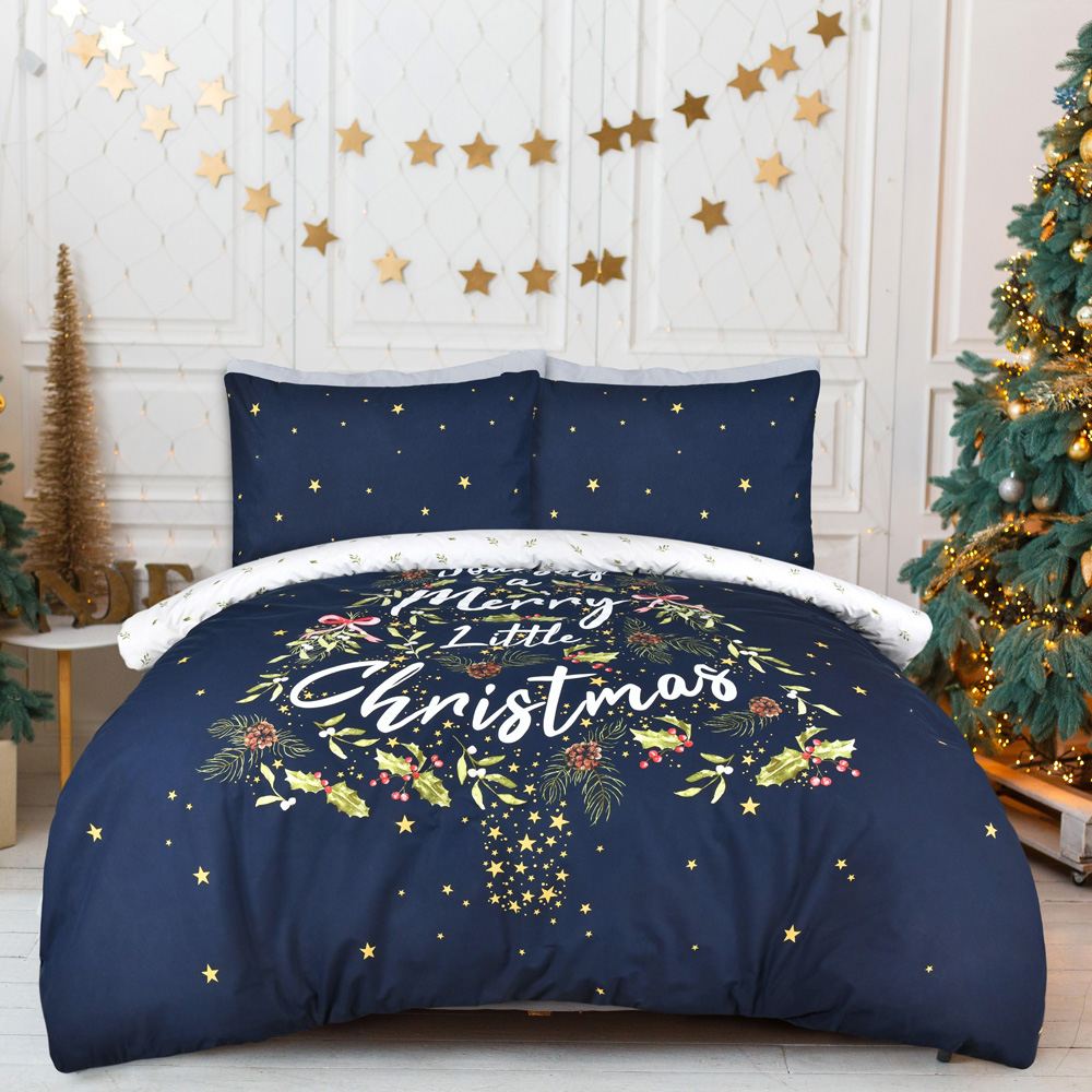 Smart Living Double Navy Merry Christmas Sparkle Tree Duvet Cover Set