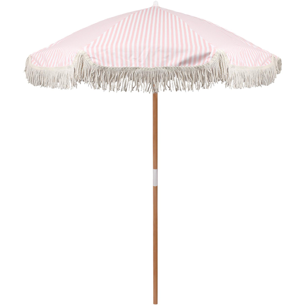 Harbour Housewares Pastel Pink Stripe Wooden Garden Parasol with Tassel Fringe 1.4m