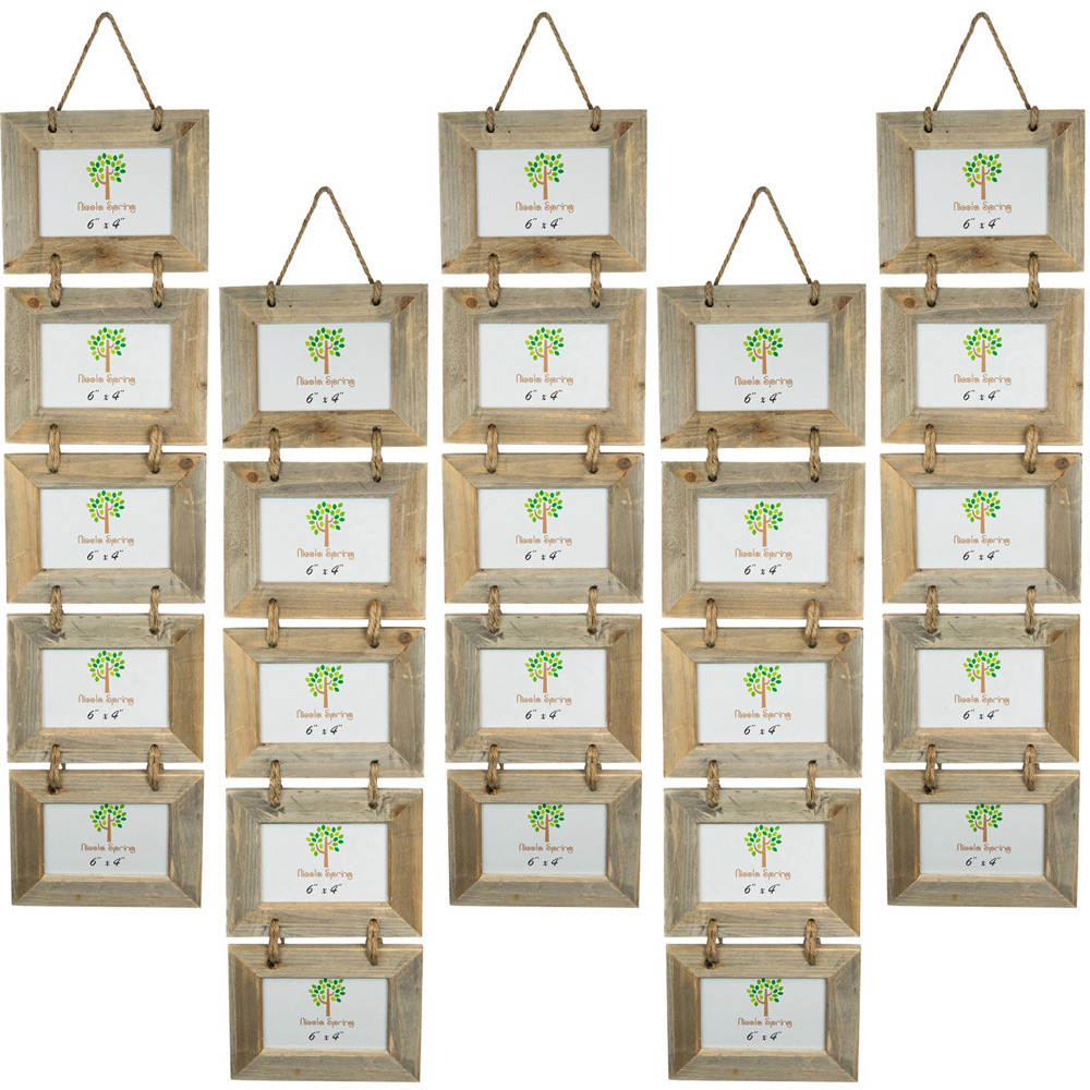 Nicola Spring Natural Rustic Wooden Hanging 5-Photo Frame 6 x 4 inch 5 Pack