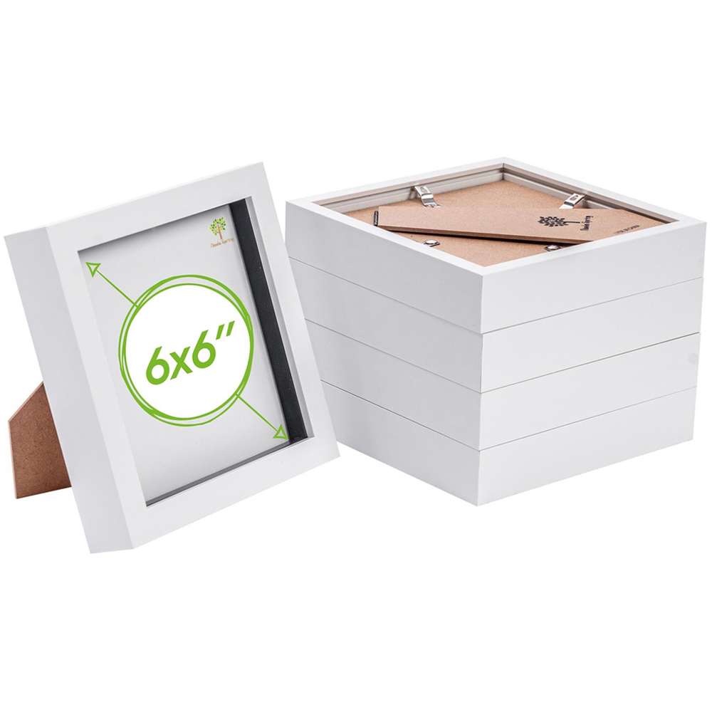 Nicola Spring White 3D Box Photo Frame 6 x 6 inch with Ivory Mount 2 x 2 inch 5 Pack
