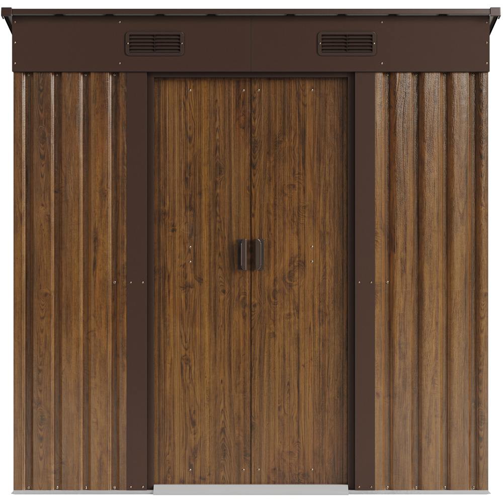Living and Home 4 x 6ft Brown Wood-Grain Finish Metal Pent Garden Tool Shed