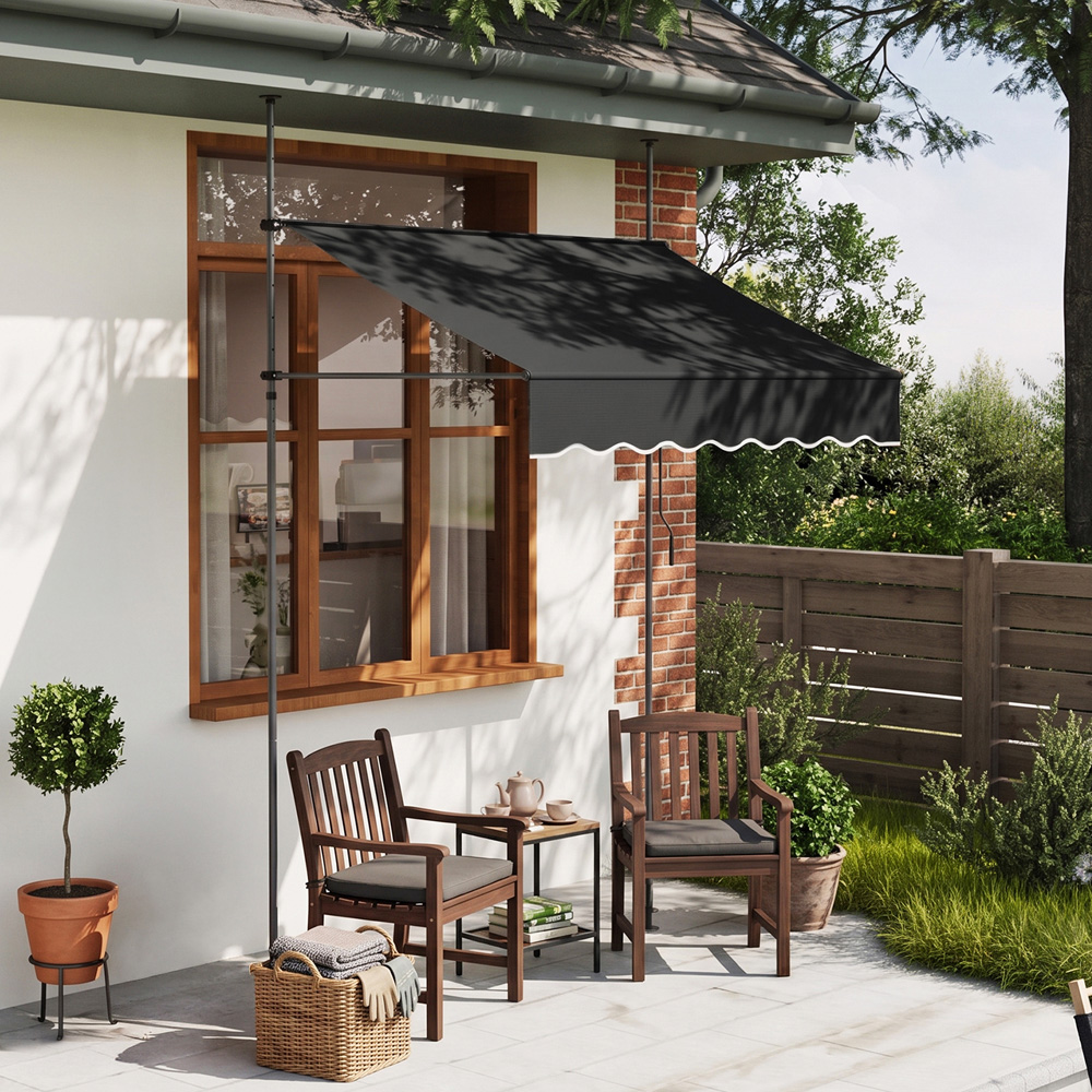 Living and Home Black Wavy Valance Retractable Height Adjustable Awning 2m