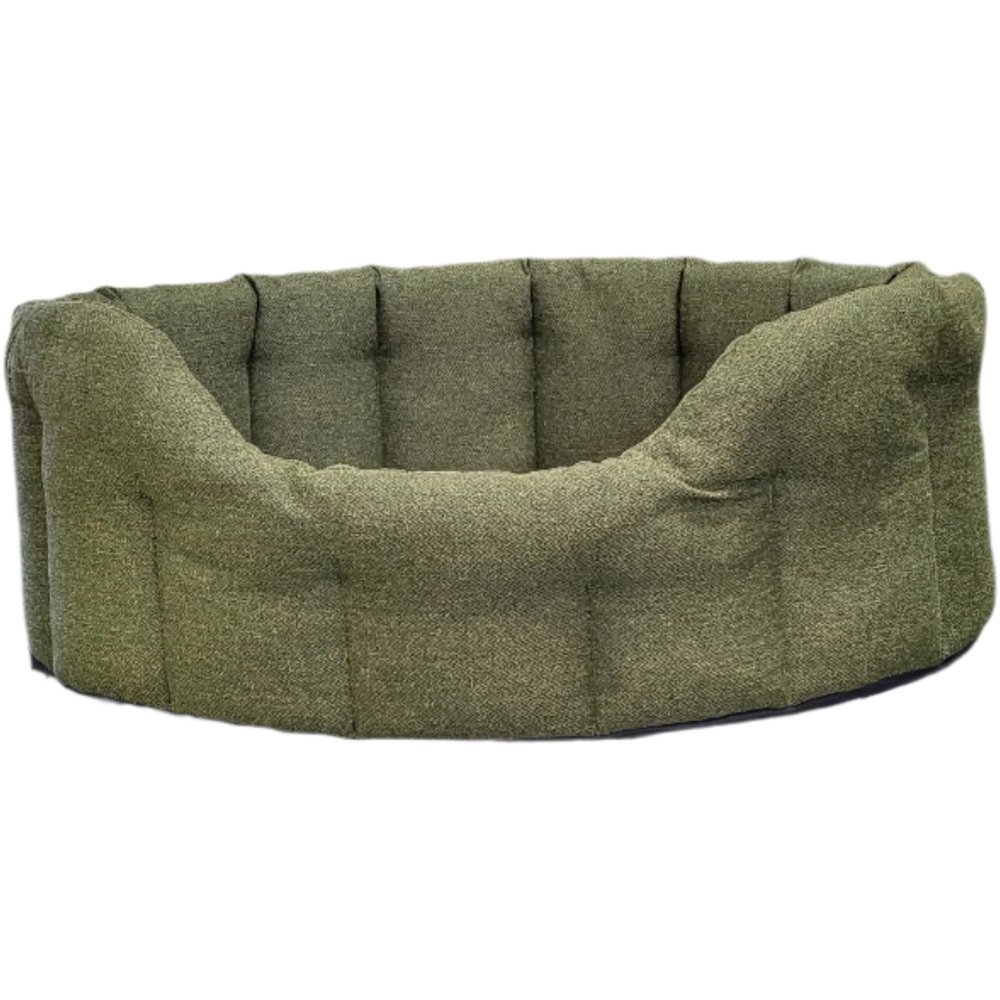 P&L Jumbo Premium Orkney Tweed Fabric Drop Fronted Softee Oval Pet Bed Green P&L Superior Pet Beds Ltd