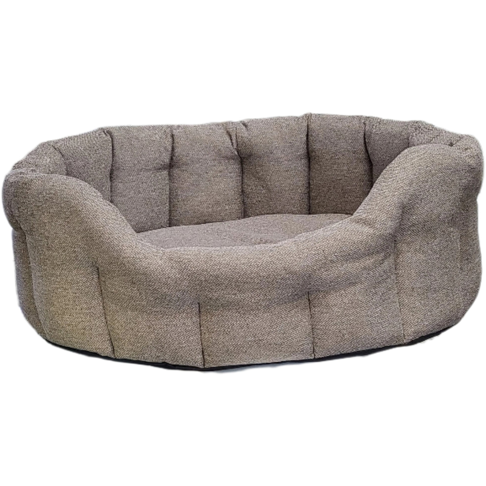 P&L Jumbo Premium Orkney Tweed Fabric Drop Fronted Softee Oval Pet Bed Brown P&L Superior Pet Beds Ltd