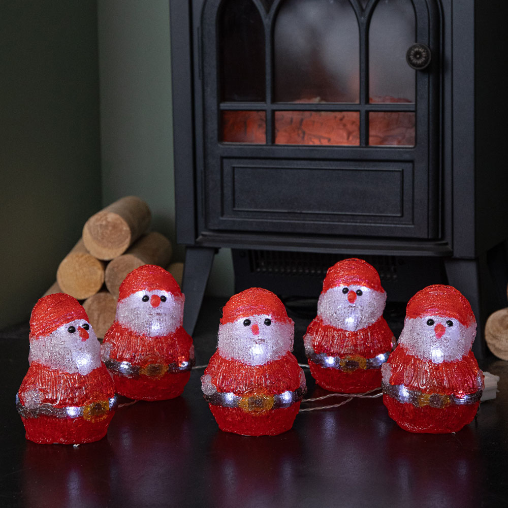 Samuel Alexander 40 Cool White LED Set of 5 Battery Operated Light-Up Christmas Santa Ornaments 14cm