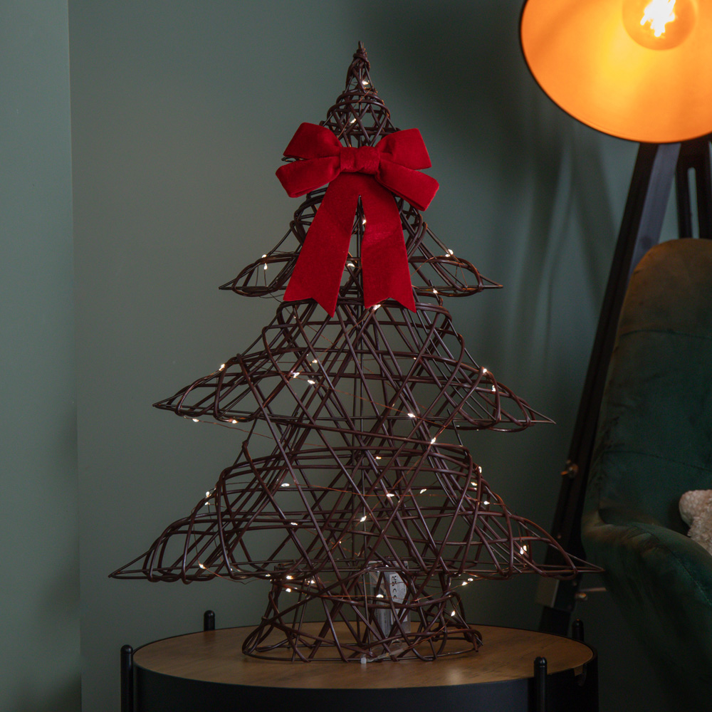 Samuel Alexander 60 Warm White LED Battery Operated Light-Up Christmas Tree with Red Bow 60cm