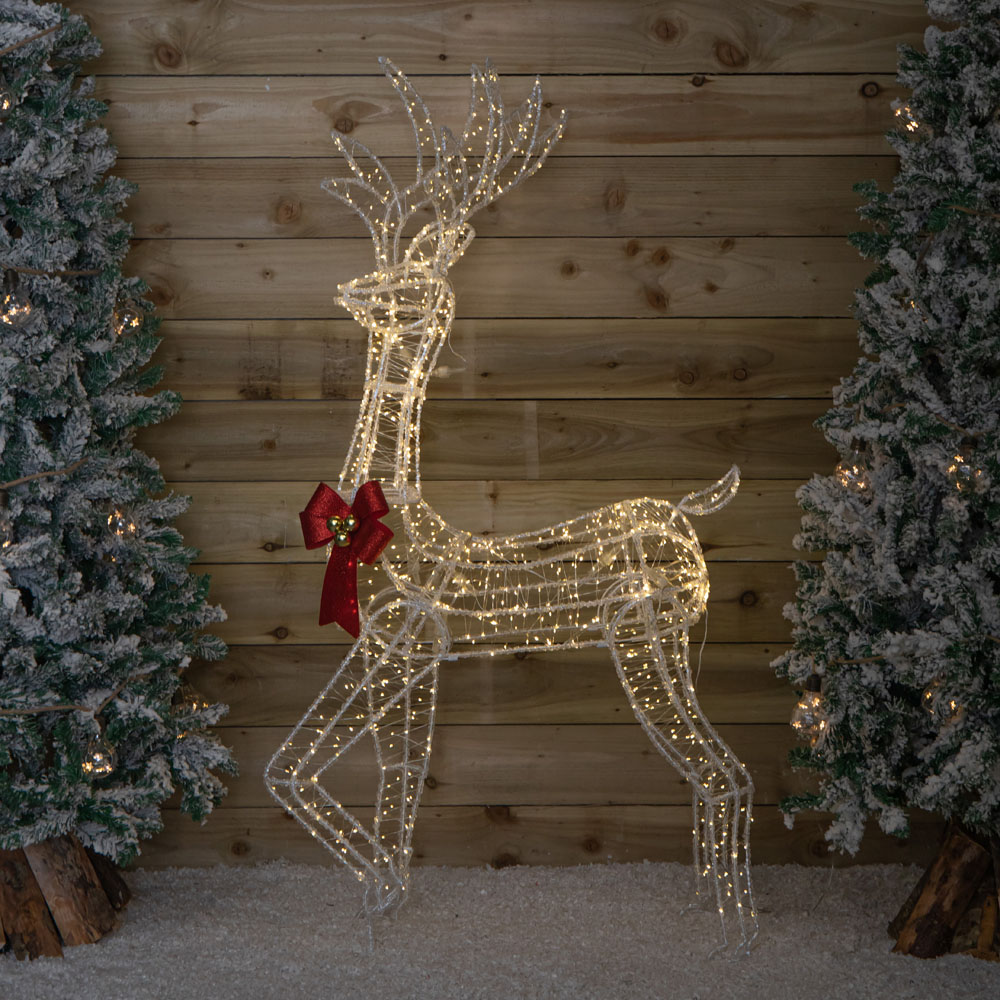Samuel Alexander 940 Warm White LED Light-Up Acrylic Deer Christmas Decoration with Red Bow 148cm