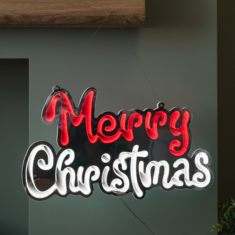 Samuel Alexander Red and White LED Light-Up Hanging Merry Christmas Infinity Mirror Decoration 40cm