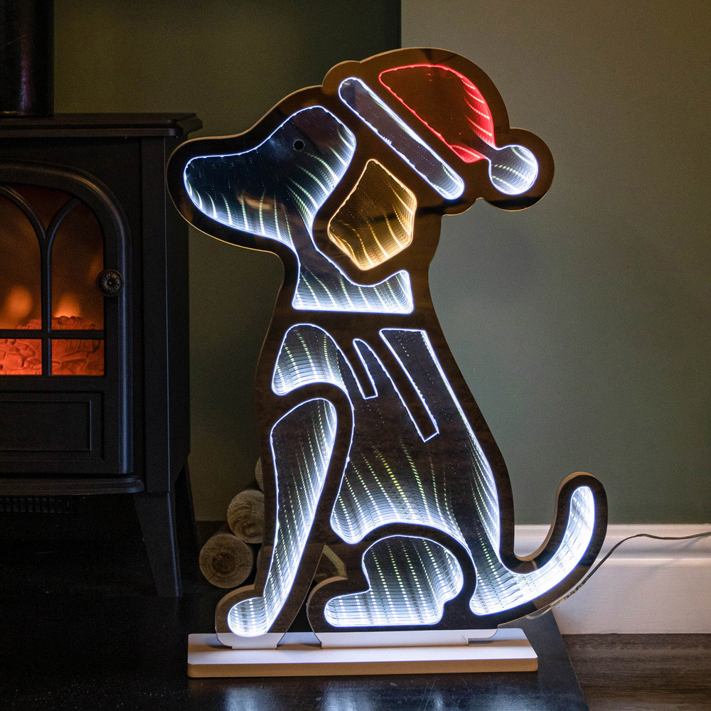 Samuel Alexander Light Up Sitting Dog in Santa Hat Infinity Christmas Decoration 60cm