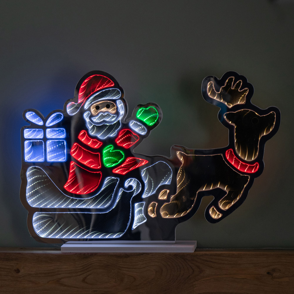 Samuel Alexander Light Up Santa with Present Christmas Infinity Mirror 60cm