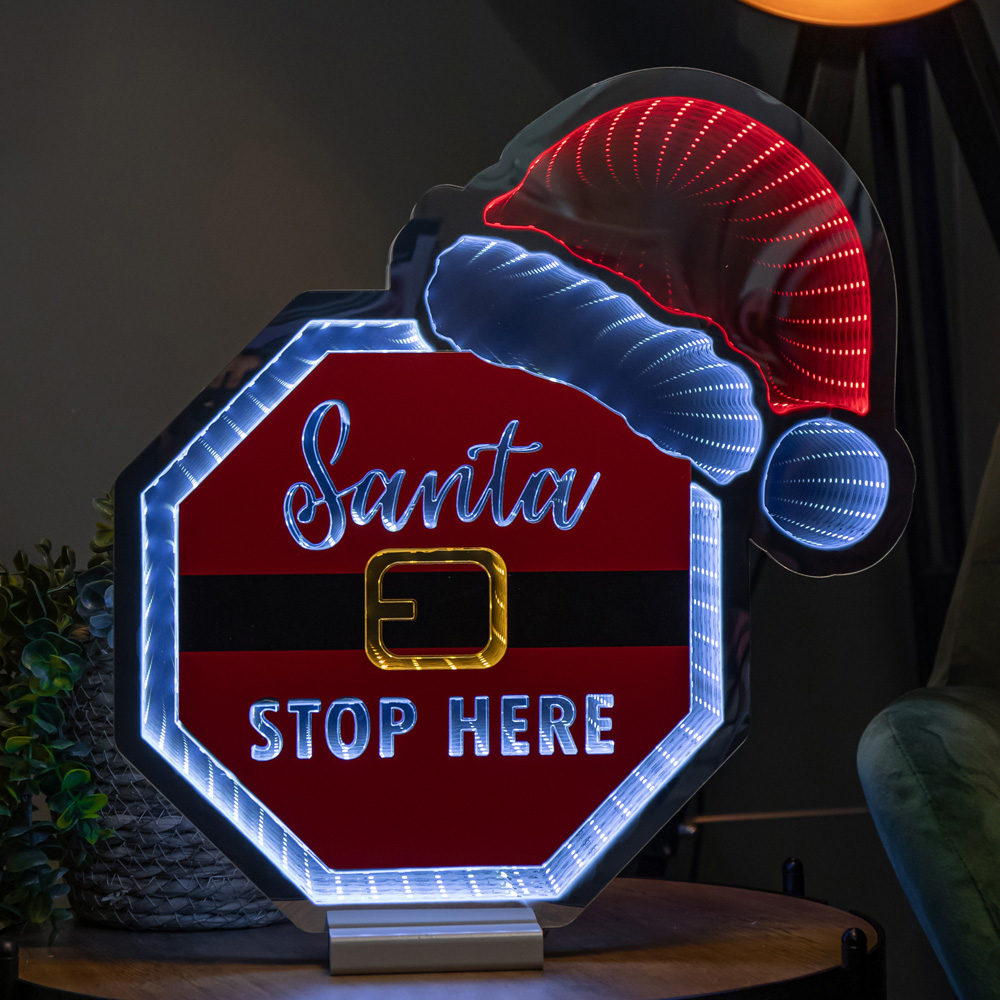 Samuel Alexander Red White LED Light Up Santa Hat Stop Here Sign Infinity Christmas Decoration 40cm