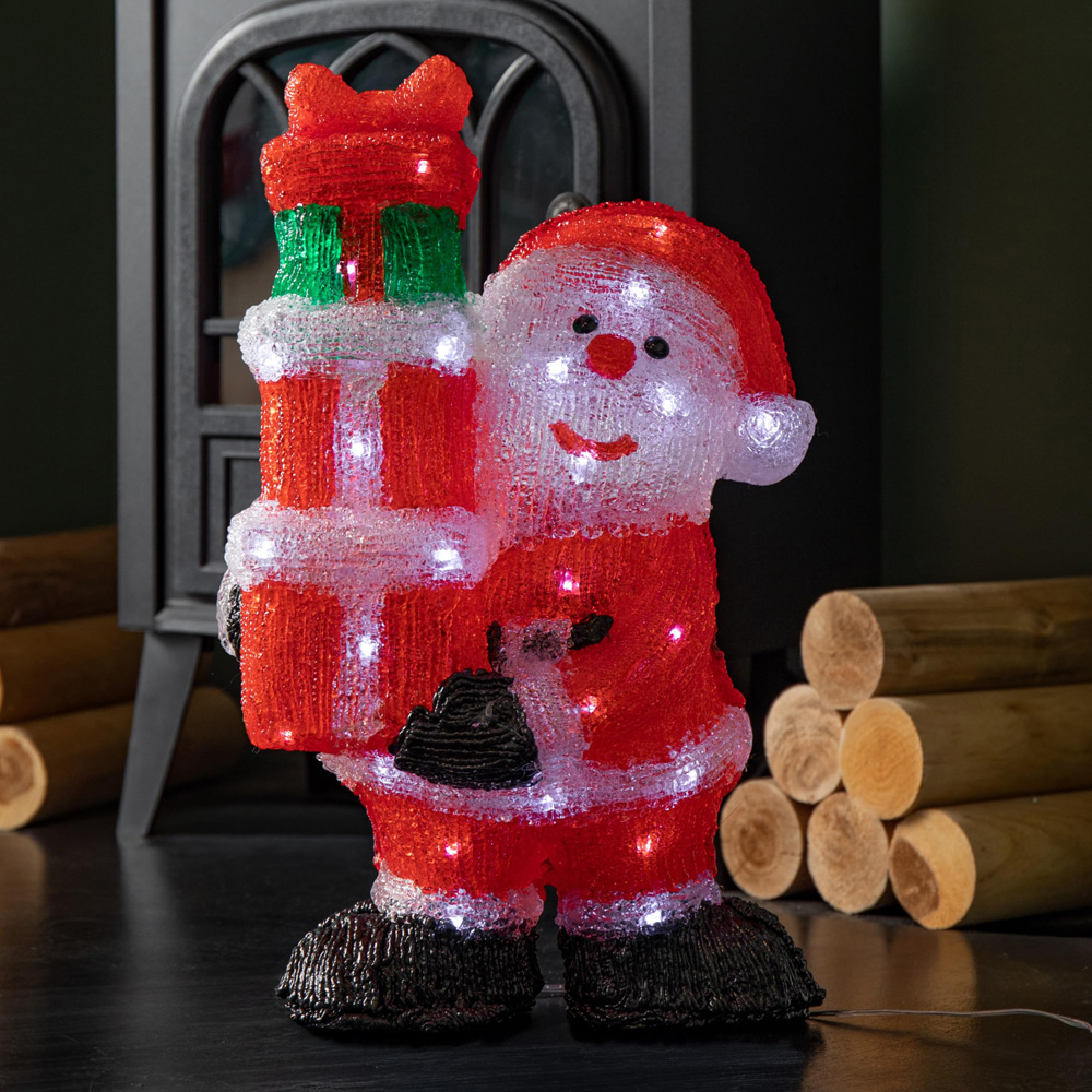 Samuel Alexander White LED Light Up Acrylic Santa with 3 Gifts Christmas Decoration 41cm