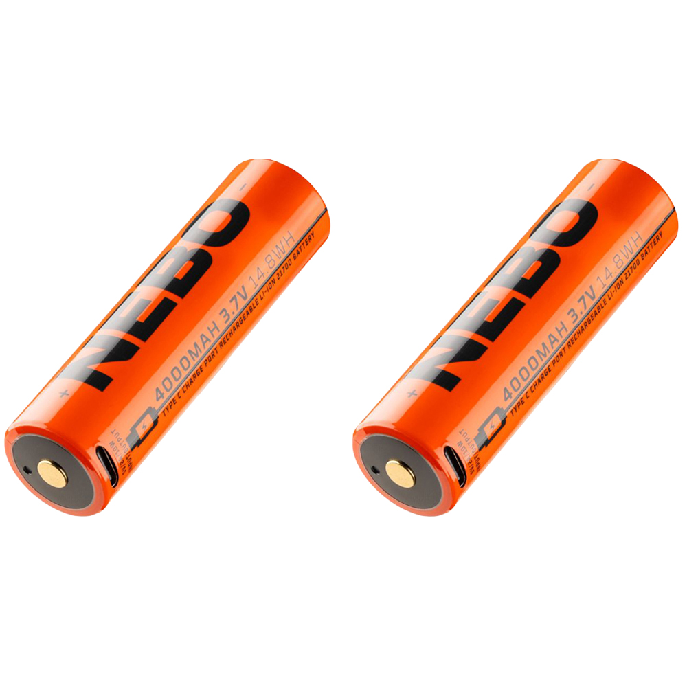 Nebo 21700 3.7V 4000mAh Lithium-Ion Rechargeable Battery with USB-C Charge Port 2 Pack