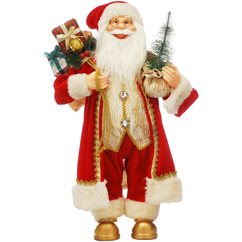 Festive Red and Gold Traditional Standing Santa with Tree 60cm