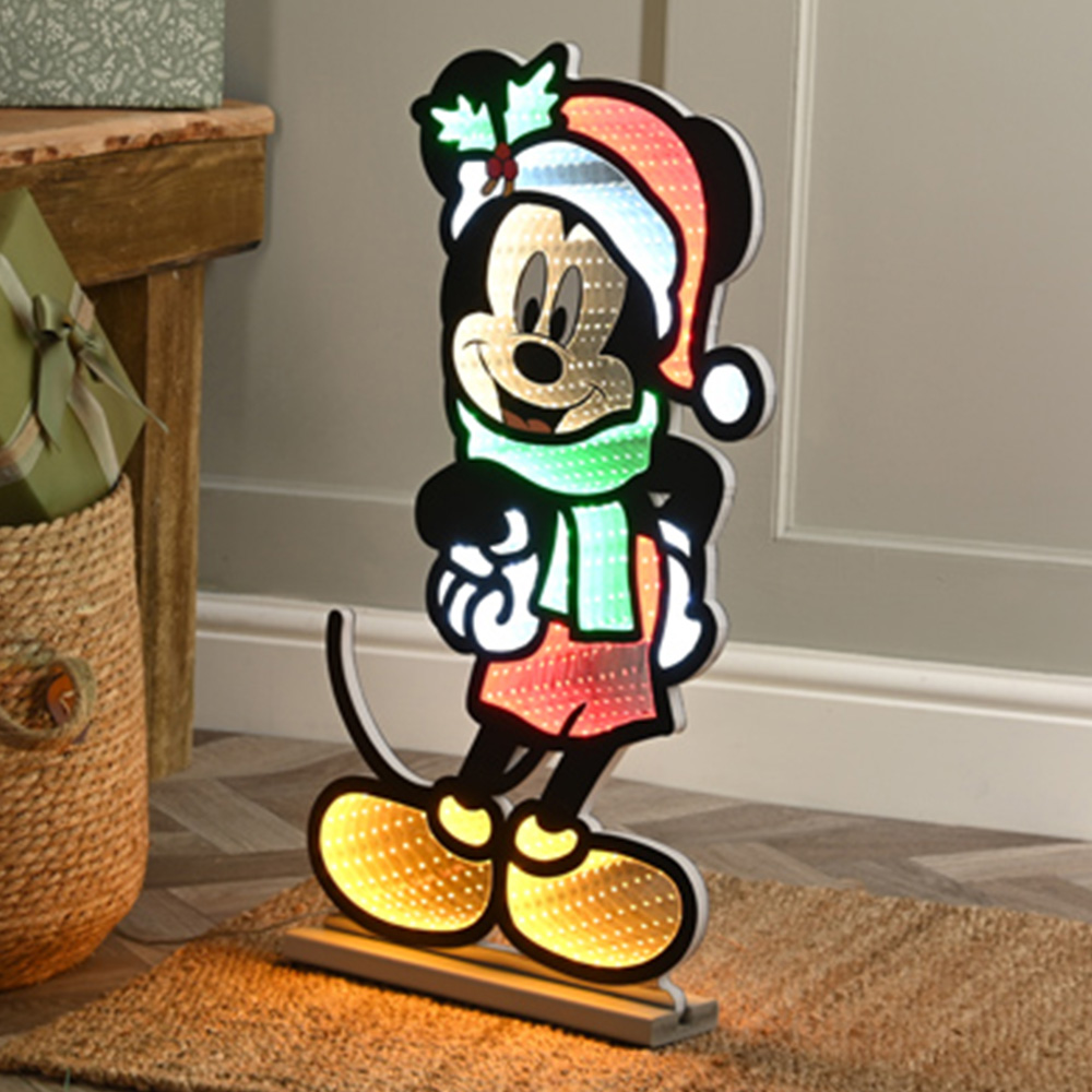 Festive Multicoloured LED Disney Mickey Mouse with Scarf Infinity Christmas Decoration 20cm